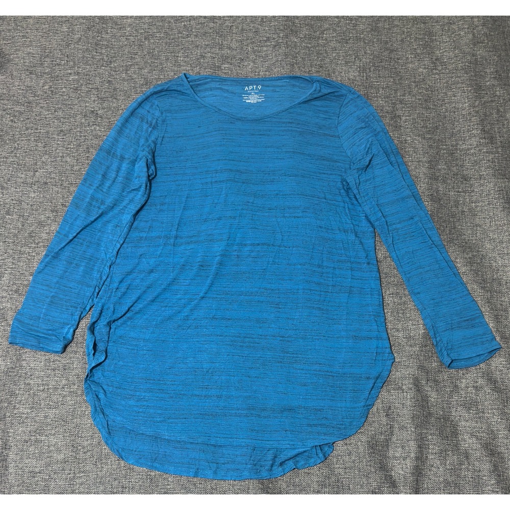 Apt. 9 Womens XL Top Blue Space Dye Long Sleeve High Low Rayon Blend